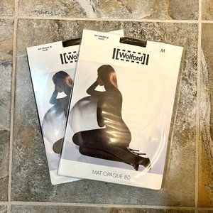 Two WOLFORD  Mat Opaque 80 Black Tights Women's Size M
